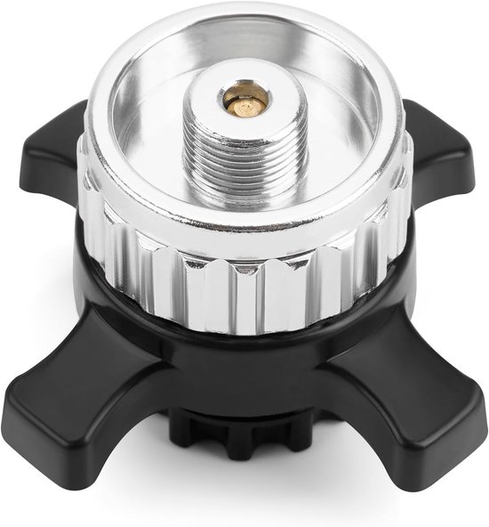 Adapter voor gasfornuizen, omzet een gasfles met bajonetsluiting naar een gasfles met 7/16 inch schroefdraad, gasbranderadapter voor kampeerfornuizen, zilverkleurig, 1 stuk