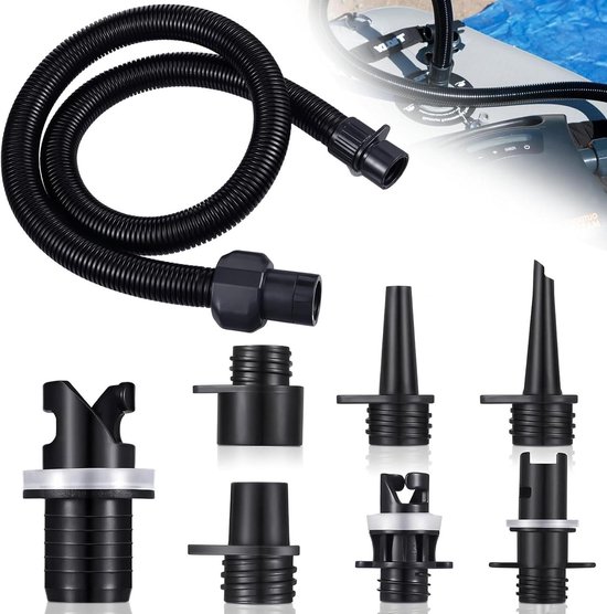 Adapterset voor SUP-pomp - Luchtpomp Mondstukken - Opblaasbare Artikelen Vullen - 7 Verschillende Mondstukken - 1 meter slang - Zwart van Merkloos
