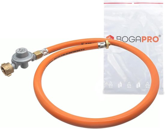 Adapterslang met gasregelaar voor standaard gasflessen – EN417 schroefpatroonaansluiting met polyzak