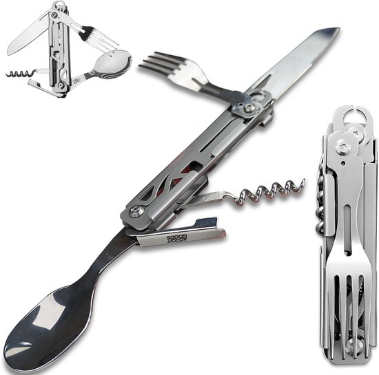 AdroitGoods Campingbestek Set Inklapbaar - RVS - Survival Outdoor Camping - Vork, Lepel & Mes - Compact en Draagbaar Outdoor Servies van AdroitGoods