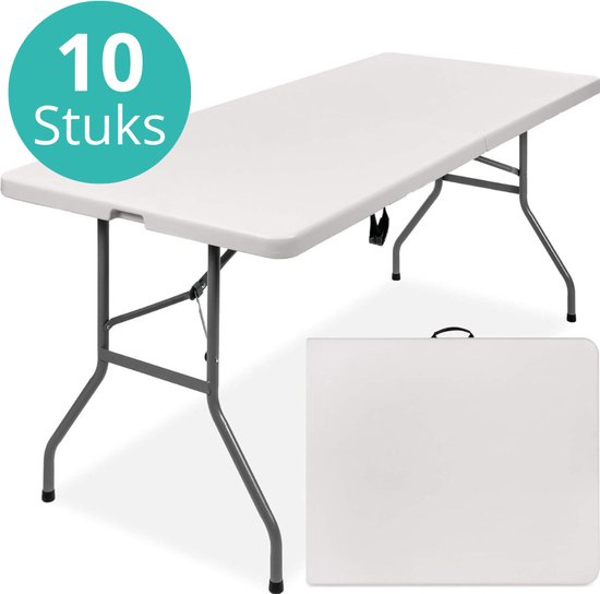 ADSafety Inklapbare Tafel - 10 Stuks - Campingtafel - Klaptafel - Vouwtafel Buiten - Tuintafel - 180 x 74 x 74 cm - Wit van ADSafety