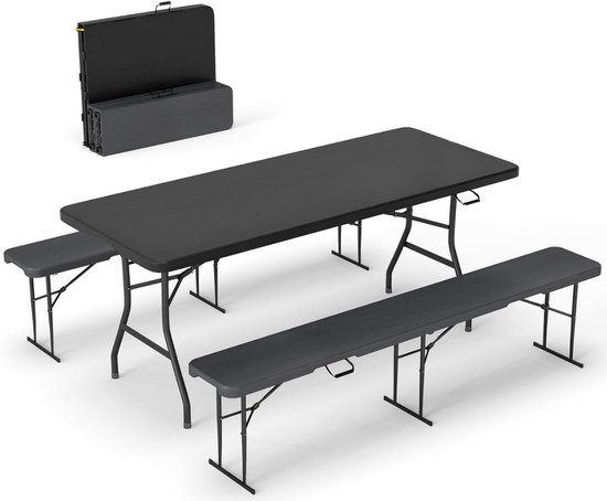 ADSafety Inklapbare Tafel met 2 Tuinbanken - Campingtafel - Picknicktafelset - Klaptafel Buiten - Zwart van Merkloos