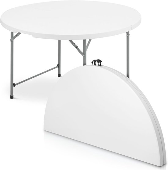 ADSafety Inklapbare Tafel Rond - Campingtafel - Klaptafel - Vouwtafel Buiten - Tuintafel - Ø 122 x H 74 CM - Wit van Merkloos