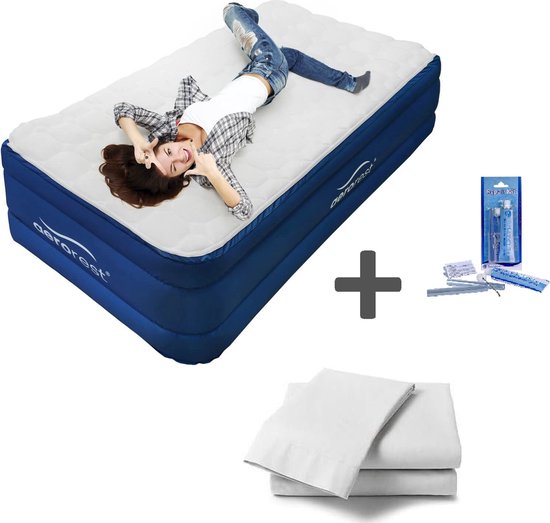 AeroRest 1-persoons luchtbed | 210 cm lengte | Afritsbaar topmatras | Inclusief bijpassend hoeslaken en reparatiekit van AeroRest