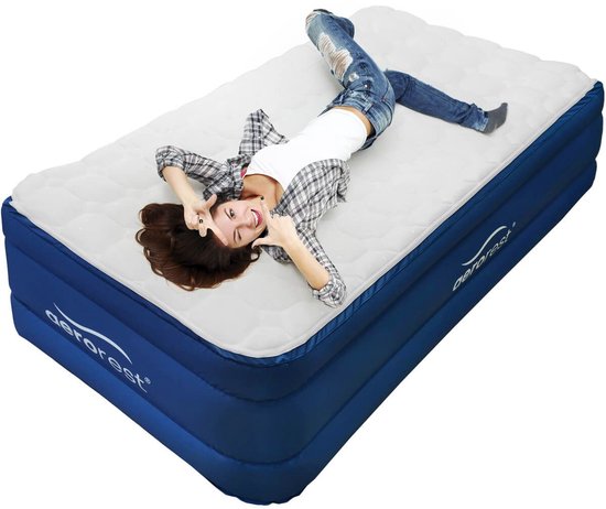 AeroRest 1-persoons luchtbed | 210 x 99 x 51 cm | Afritsbaar topmatras | Inclusief bijpassend hoeslaken + reparatiekit + hoofdkussen van Merkloos