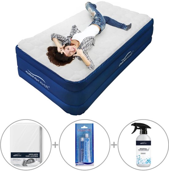 AeroRest 1-persoons luchtbed | 210 x 99 x 51 cm | Afritsbaar topmatras | Inclusief bijpassend hoeslaken + reparatiekit + luchtbedverfrisser van Merkloos