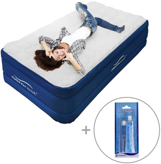 AeroRest 1-persoons luchtbed | 210 x 99 x 51 cm | Afritsbaar topmatras | Inclusief reparatiekit van Merkloos
