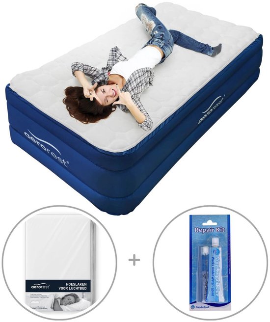 AeroRest 1-persoons luchtbed - Extra lang | 210 cm | Afritsbaar topmatras | Inclusief bijpassend hoeslaken + reparatiekit | Ideaal luchtbed voor langere personen | XL luchtbed | 210 x 99 x 51 cm