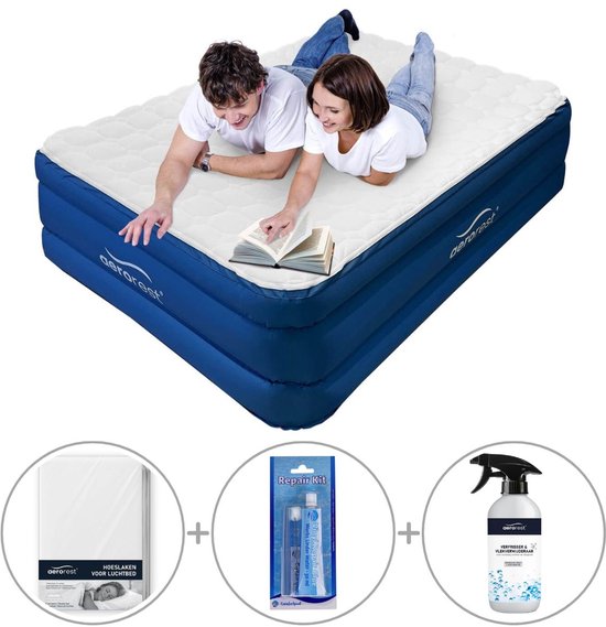 AeroRest 2-persoons luchtbed | 210 x 152 x 51 cm | Afritsbaar topmatras | Inclusief bijpassend hoeslaken + reparatiekit + luchtbedverfrisser van Merkloos