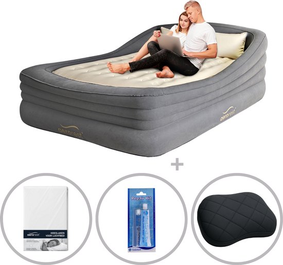 AeroRest Prime Frame 2-persoons luchtbed - Extra lang | 210 cm | Inclusief bijpassend hoeslaken + 2 hoofdkussens + reparatiekit | Ideaal luchtbed voor langere personen | 2-in-1 luchtbed van Merkloos