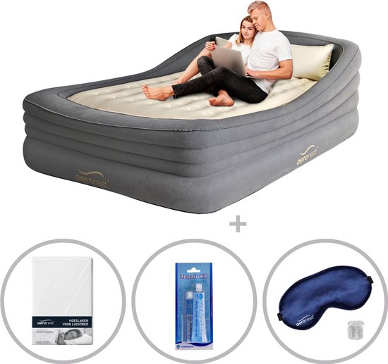 AeroRest Prime Frame 2-persoons luchtbed - Extra lang | 210 cm | Inclusief bijpassend hoeslaken + 2 oogmaskers + reparatiekit | Ideaal luchtbed voor langere personen | 2-in-1 luchtbed van Merkloos