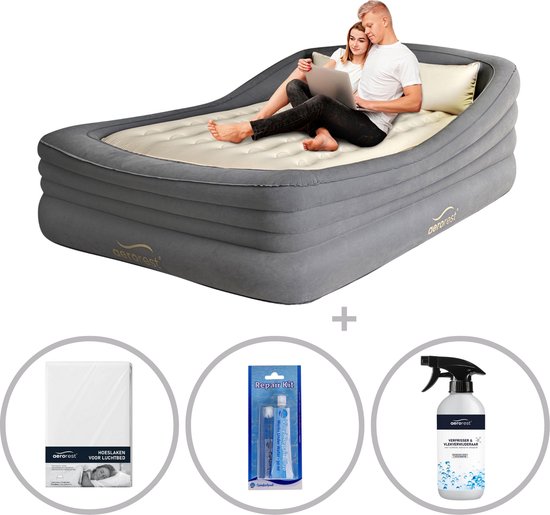 AeroRest Prime Frame 2-persoons luchtbed - Extra lang | 210 cm | Inclusief bijpassend hoeslaken + luchtbedverfrisser + reparatiekit | Ideaal luchtbed voor langere personen | 2-in-1 luchtbed van Merkloos