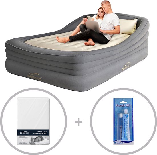 AeroRest Prime Frame 2-persoons luchtbed - Extra lang | 210 cm | Inclusief bijpassend hoeslaken + reparatiekit | Ideaal luchtbed voor langere personen | 2-in-1 luchtbed van Merkloos