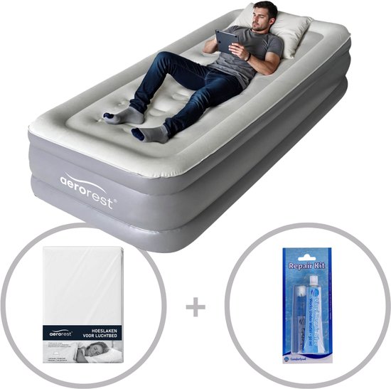 AeroRest Supreme Plush XL 1-persoons luchtbed | 210 x 99 x 46 cm | Inclusief bijpassend hoeslaken + reparatiekit | Extra lang 210 cm | Ideaal voor lange mensen | Extra lang 210 cm | Ideaal voor lange mensen van Merkloos