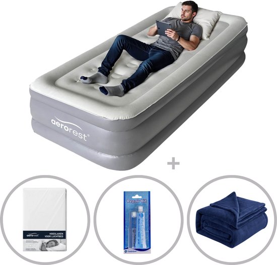 AeroRest Supreme Plush XL 1-persoons luchtbed | 210 x 99 x 46 cm | Inclusief bijpassend hoeslaken + reparatiekit + fleece deken | Extra lang 210 cm | Ideaal voor lange mensen van Merkloos