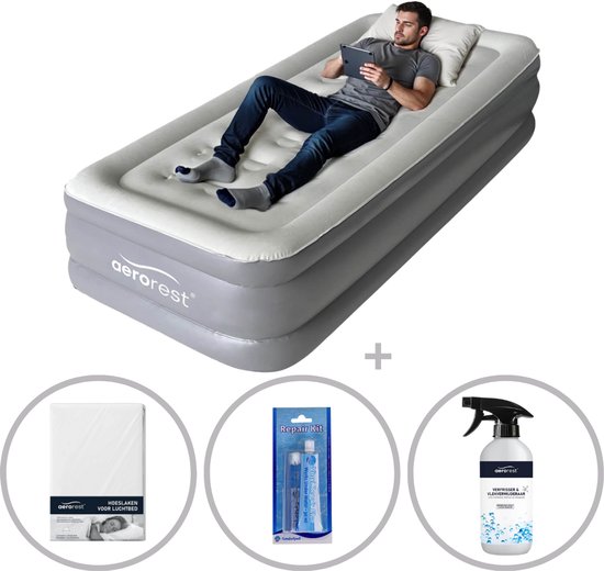 AeroRest Supreme Plush XL 1-persoons luchtbed | 210 x 99 x 46 cm | Inclusief bijpassend hoeslaken + reparatiekit + luchtbedverfrisser | Extra lang 210 cm | Ideaal voor lange mensen van Merkloos