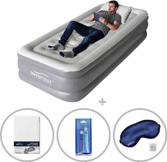 AeroRest Supreme Plush XL 1-persoons luchtbed | 210 x 99 x 46 cm | Inclusief bijpassend hoeslaken + reparatiekit + slaapmasker | Extra lang 210 cm | Ideaal voor lange mensen van Merkloos