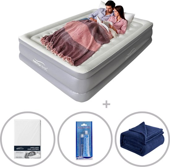 AeroRest Supreme Plush XL 2-persoons luchtbed | 210 x 152 x 46 cm | Inclusief bijpassend hoeslaken + reparatiekit + twee fleece dekens | Extra lang 210 cm | Ideaal voor lange mensen van Merkloos