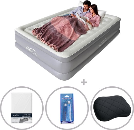 AeroRest Supreme Plush XL 2-persoons luchtbed | 210 x 152 x 46 cm | Inclusief bijpassend hoeslaken + reparatiekit + twee opblaasbare hoofdkussens | Extra lang 210 cm | Ideaal voor lange mensen van Merkloos