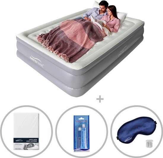 AeroRest Supreme Plush XL 2-persoons luchtbed | 210 x 152 x 46 cm | Inclusief bijpassend hoeslaken + reparatiekit + twee slaapmaskers | Extra lang 210 cm | Ideaal voor lange mensen van Merkloos
