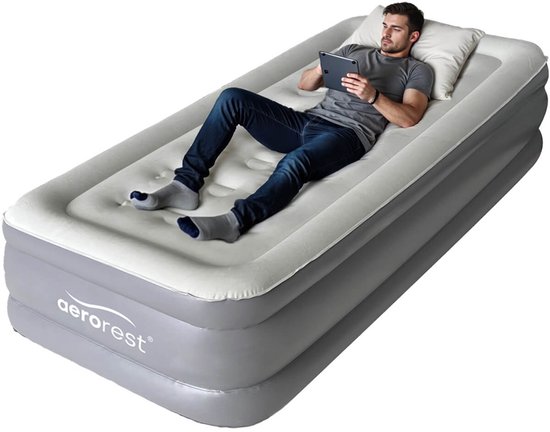 AeroRest Supreme Plush XL luchtbed 1-persoons - Extra lang luchtbed - 210 cm lengte - Met ingebouwde elektrische pomp van Merkloos
