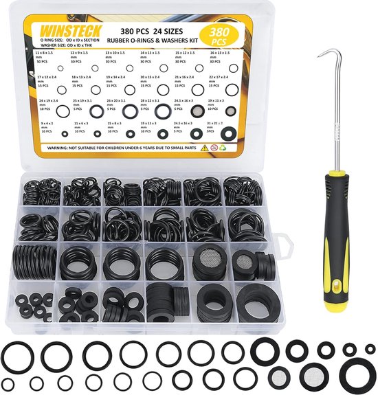 Afdichtingen Assortiment - Ringen en O-ringen - Lekken Repareren - 380 Stuks Kit - 8 & 16 Maten - Zwart van Merkloos