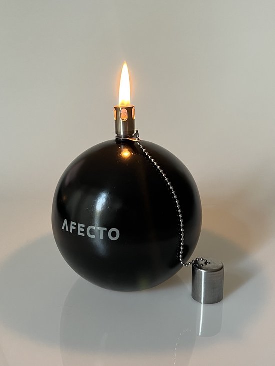 Afecto Mat Zwarte Oliebrander - olielamp - Hoogte: 10 cm, Breedte: 9 cm - Voorzien van een duurzame glasvezel lont van Afecto