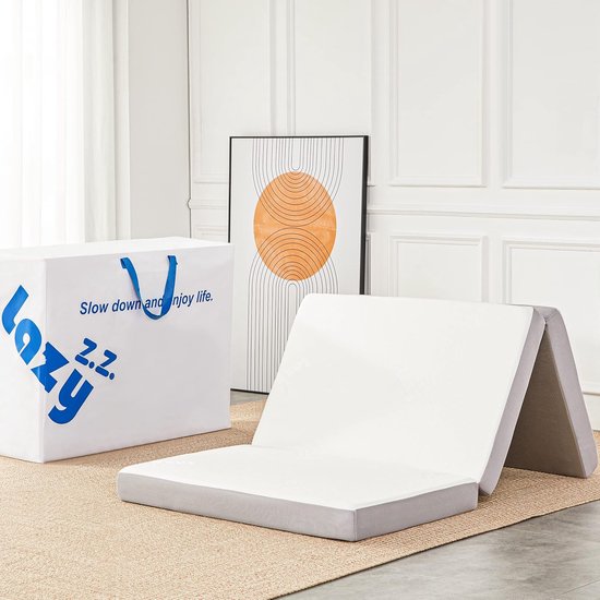 AgoKud Vouwmatras, 10,2 cm, materiaal met lage elasticiteit, drievoudig opvouwbaar matras, ademende en wasbare bamboevezelstofhoes, opvouwbare vloermatras, logeerbed, camping, road trip queen van Merkloos