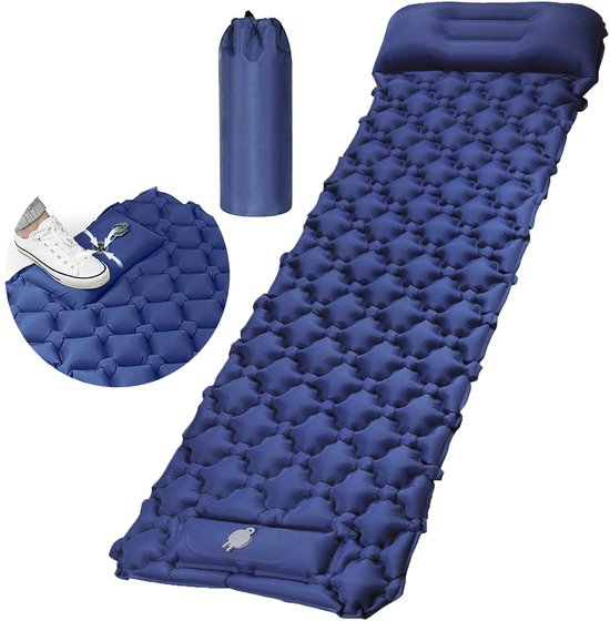 AIMASON Eenpersoons Opblaasbaar Luchtbed - Donkerblauwe Kampeer Air Mattress - Ingebouwde Voetpomp - Waterdicht en Vochtbestendig Gemakkelijk Schoon te Maken - 150 kg Draagkracht - 40D Nylon TPU Materiaal