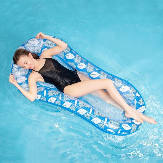 Air Mattress Pool Hammock with Mesh - Inflatable Water Hammock with Net and Headrest - Floating Lounge Chair Swimming Pool Toy by YIHELU van Merkloos
