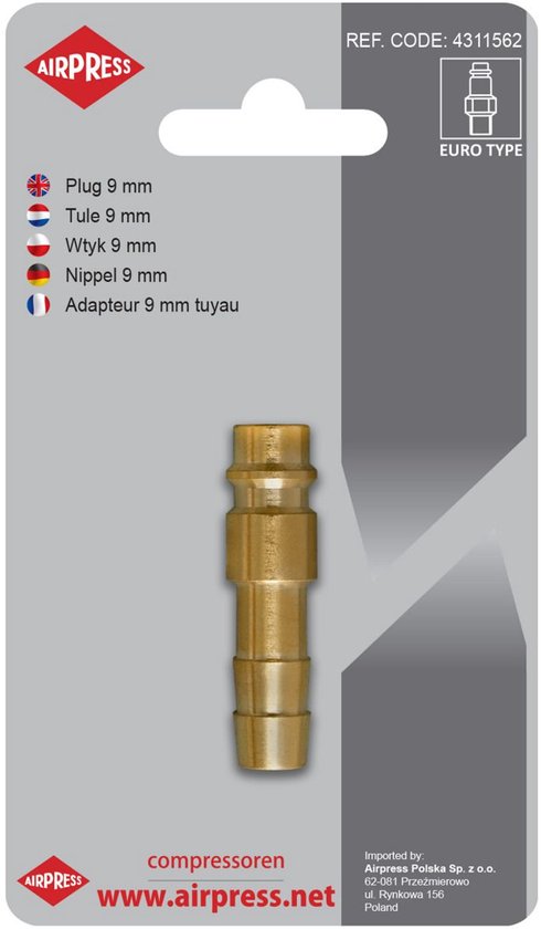 Airpres Serie - Luchtslang Snelkoppeling - 9 mm - Euro Type