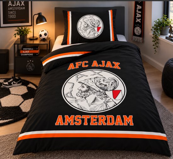 Ajax Dekbedovertrek Zwart Oranje 140x200 cm-Ajax Dekbed - Ajax Slaapkamer