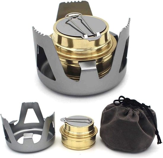 Alcoholbrander - Camping kookgereiset - Met Handvat - Alcohol Kooktoestellen - 9.7*9.7*6.5cm - Grijs - Aluminiumlegering en messing - Winddicht - Draagbare outdoor Mini Alcoholbrander - Voor Buiten Kamperen, Wandelen, Backpacken, Picknick