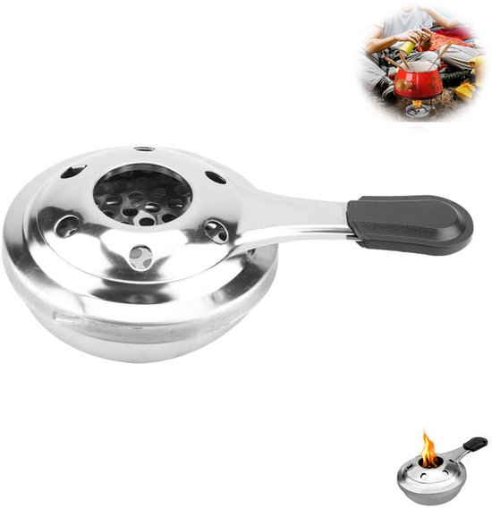 Alcoholbrander van roestvrij staal - Draagbare roestvrijstalen alcoholkachel - Zilver - Draagbare alcoholbrander - Met drukregelaar en blusdeksel - Mini-alcoholbrander - Noodkookpan voor kamperen - Mini-alcoholbrander met instelbare temperatuur