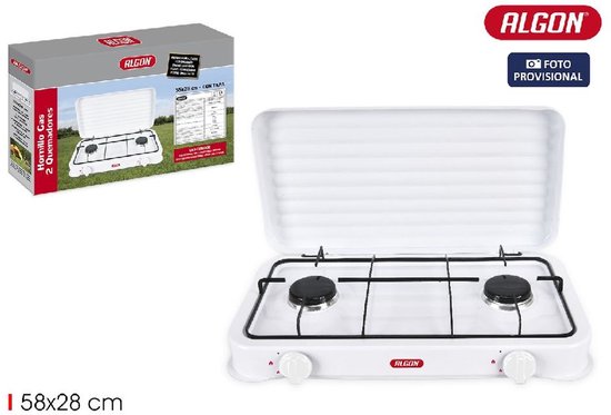 Algon - Gasfornuis - Campingkooktoestel - 2 pits gasfornuis - met hoes - 55x28 cm. van Merkloos