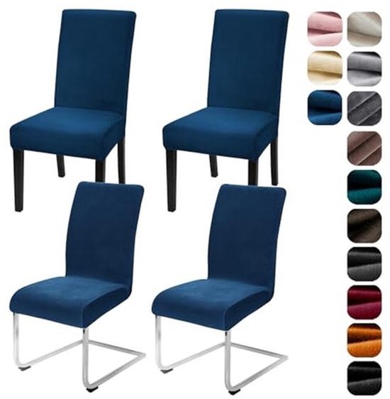 Alishomtll Stretch Velvet Chair Covers Set of 4/6 Velour Rocking Chair Elastic Covers Washable Chairs Protector for Kitchen Restaurant Hotel Banquet Wedding (Navy, 4 Pieces)