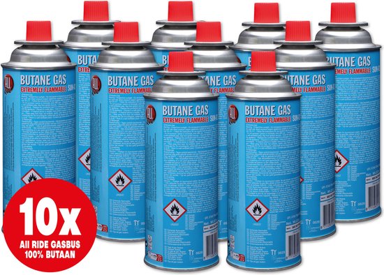 All Ride butaan gasbussen met Bajonet aansluiting – 10 Stuks - Voordeelverpakking van All Ride