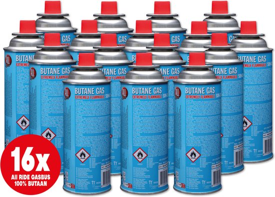 All Ride butaan gasbussen met Bajonet aansluiting – 16 Stuks - Voordeelverpakking van All Ride