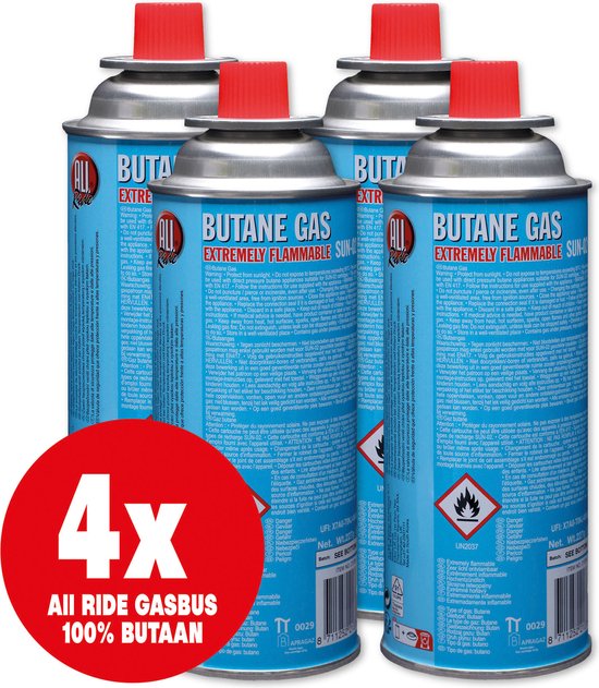 All Ride butaan gasbussen met Bajonet aansluiting – 4 Stuks - Voordeelverpakking van All Ride
