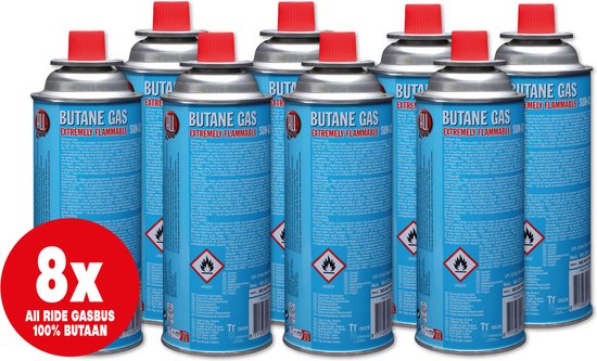 All Ride butaan gasbussen met Bajonet aansluiting – 8 Stuks - Voordeelverpakking van All Ride