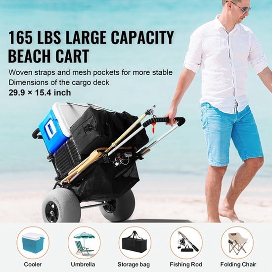 All-Terrain Strandwagen – Vouwkar – Bolderwagen – Trolley – Winkeltrolley – 12 Inch Luchtbanden – Hoge Draagkracht – Vouwbaar Frame – Grote Mand van Merkloos