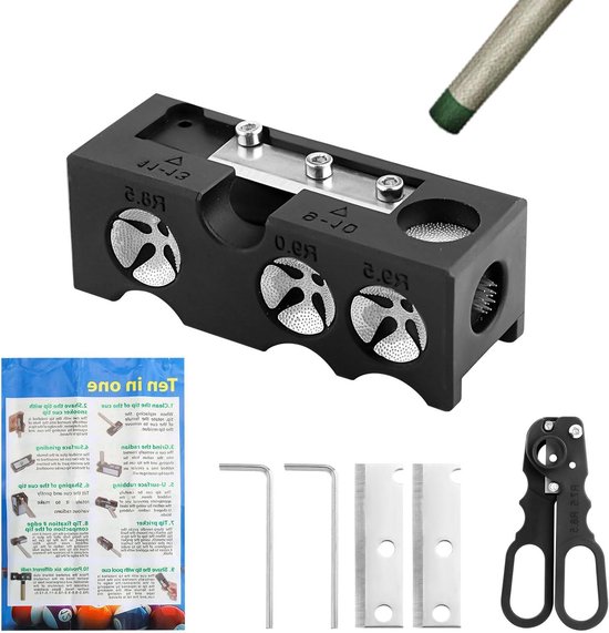 Allecta - Poolkeu Tip Shaper Set met Vervangingsmessen en Inbussleutel - Biljart Accessoires voor Reparatie Puristen - 10-in-1 Gereedschap Subset van Allecta
