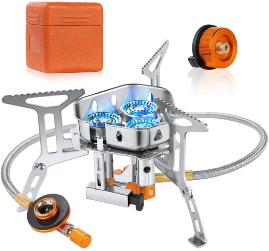 Allecto - Camping Gasfornuis - Winddichte Backpacking Brander - Compact en Draagbaar - 6800W Vermogen - Geschikt voor Koken en Kamperen - Opvouwbaa...