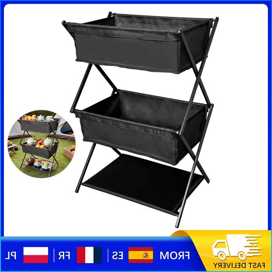 Allecto - Campingopbergrek - Opvouwbaar - Draagbaar - 30 kg Capaciteit - Oxford-stof - Buitenpicknick - Barbecue - Wandelen - 3-laags - Organizer - Geschikt voor kamperen - Blauw opvouwbaar campingopbergrek met stevig frame van Merkloos