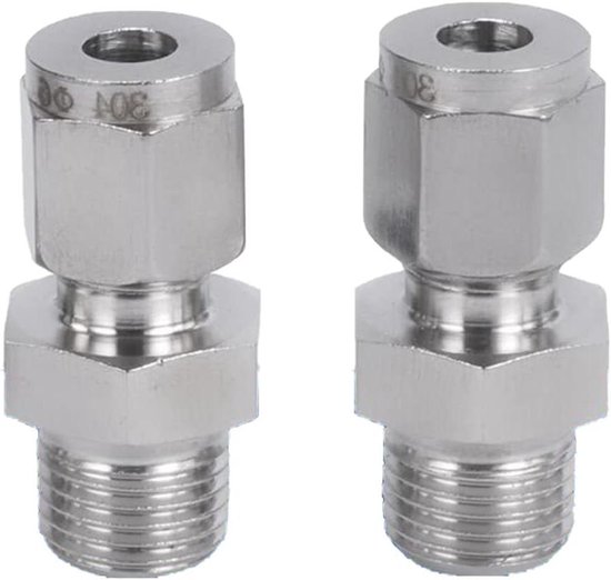 Allecto- Compressie Buis Fittingen - 304 Rvs - 8mm Buis OD - 1/4 Inch Draad OD - Rechte Door Snelle Connector - SSKTPC8-02 - Geschikt voor 2 STKS - Kleur of model OD van Merkloos