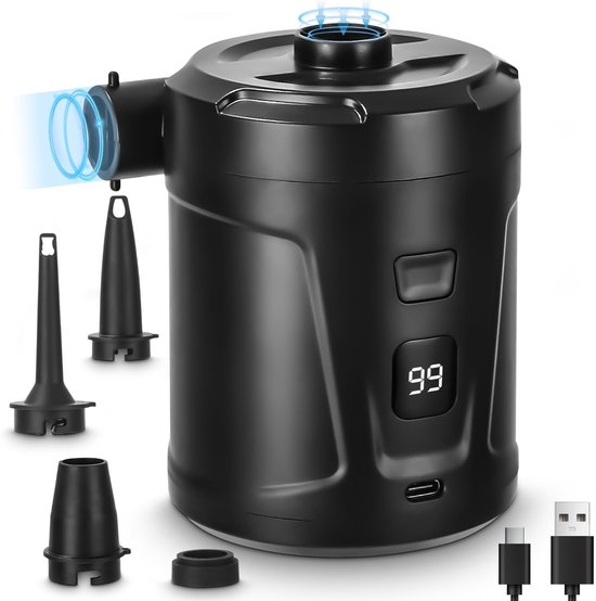 Allecto - - Elektrische luchtpomp - Oplaadbare luchtpomp - Draagbaar en compact - Zwart - Snel inflator - Geschikt voor luchtbed, boot en zwembad van Merkloos