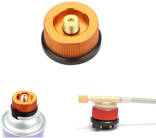 Allecto - Gas adapter voor gasfornuis - Butaan gasfles - Schroef gaspatroon - Conversie - Kooktoestel - Aansluiting - Geschikt voor kamperen - Zwar... van Merkloos