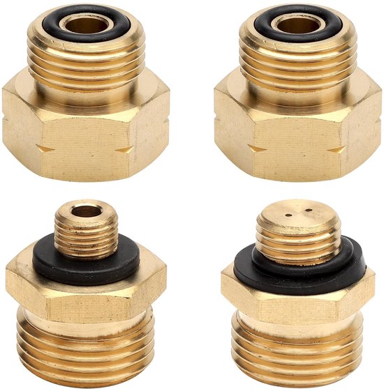 Allecto - Gas Cylinder Adapter Set - 4-delige Brass Adapter - EU Gasflessen - Verbindingsset - Veilig en betrouwbaar - Geschikt voor camping en bar..