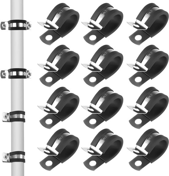 Allecto Plus - 12 stuks RVS Pijp Klemmen 30cm - RVS Pijpklem met Rubber Voering - P Clips Slangklem - U-Buis Klem voor Buis Kabels - Sanitair Design van Allecto