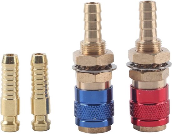 Allecto plus - Chalumeau voor Tig lassen - Zuurstof Acetyleen - 8mm - Gas Adapter - Snelkoppeling - Messing - 2 stuks van Merkloos